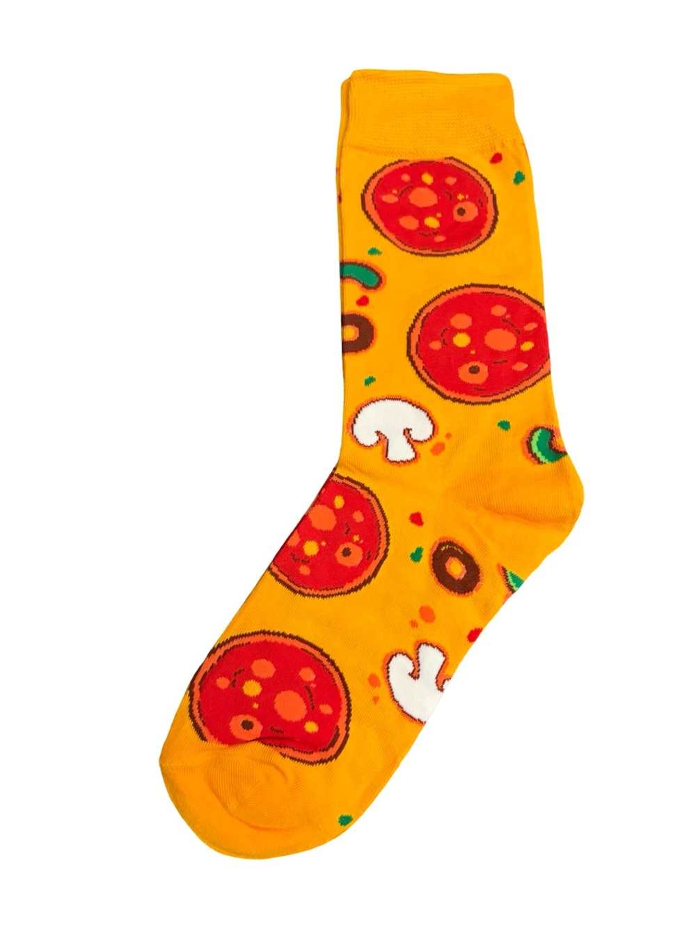 Pizza Novelty Crew Socks Orange Pepperoni Mushroom Food One Size - Picture 4 of 4